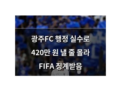 광주FC 행정 실수로 420만 원 낼 줄 몰라 FIFA 징계받음